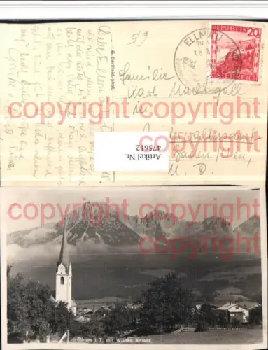 475612,Ellmau Teilansicht Kirche m. Wilden Kaiser Bergkulisse