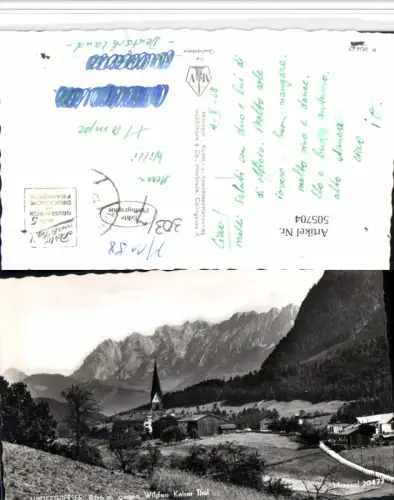 505704,Hinterthiersee b. Thiersee Kirche geg. Wilden Kaiser Bergkulisse