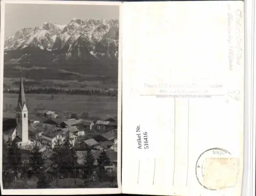516416,Niederndorf am Kaisergebirge Teilansicht Kirche Bergkulisse