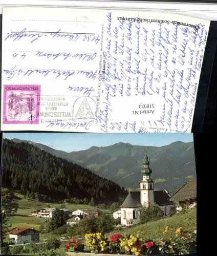 518933,Oberau Wildschönau Teilansicht Kirche Bergkulisse pub Risch-Lau