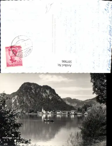 597906,Foto Ak Walchsee Ansicht m. Ruderboot Boot