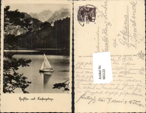 665123,Foto Ak Kufstein Hechtsee m. Kaisergebirge Segelboot