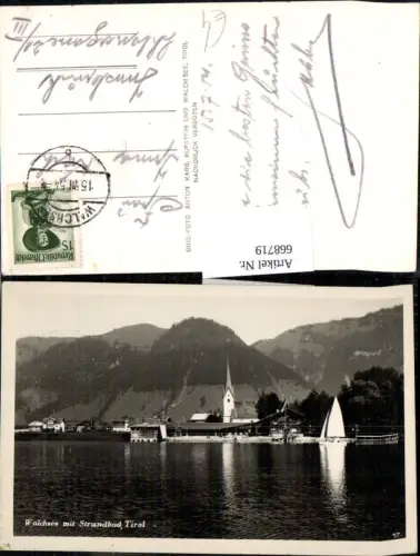 668719,Foto Ak Walchsee mit Strandbad Segelboot Segeln