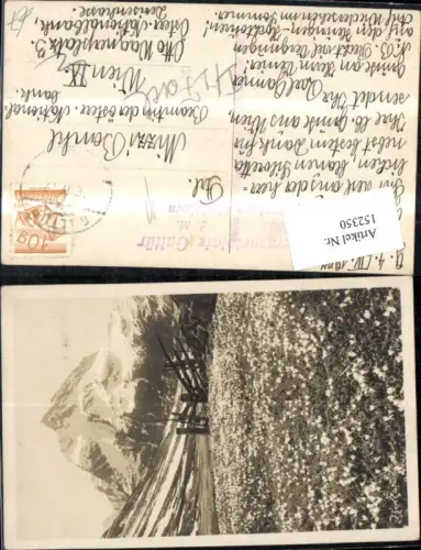 152350,Galtür Ansicht Ballunspitze m. Wiese m. Krokusse 1927