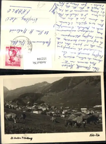 152394,St Anton a. Arlberg Ansicht m. Kühe Mann 1952