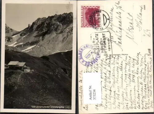 373234,Ulmerhütte Berghütte b. St. Anton am Arlberg m. Schindlerspitze Bergkulisse