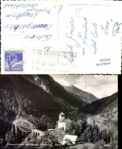 450326,Trisannabrücke Brücke m. Schloss Wiesberg b. Tobadill Bergkulisse