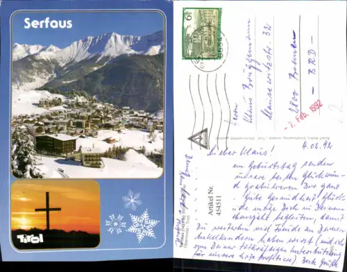 454511,Serfaus Totale Bergkulisse Winterbild Gipfelkreuz Mehrbildkarte
