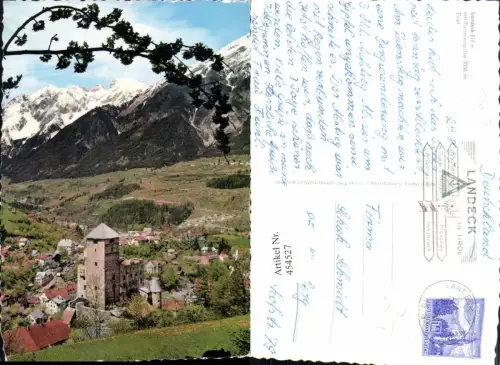 454527,Landeck Totale m. Schloss geg. Parseierspitze Bergkulisse