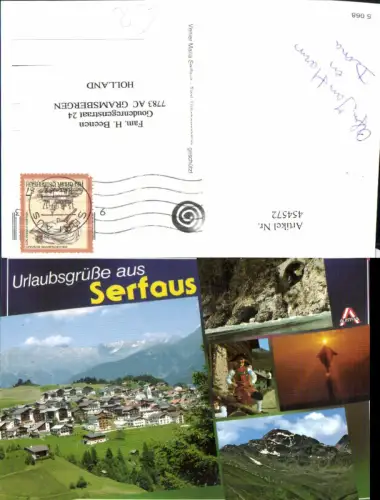 454572,Serfaus Totale Wegkreuz Tracht Bergkulisse Mehrbildkarte