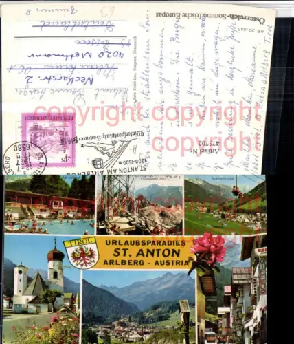 475702,St. Anton am Arlberg Totale Kirche Freibad Mehrbildkarte