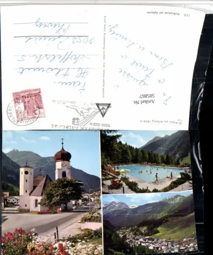 505867,St. Anton am Arlberg Totale Kirche Freibad Mehrbildkarte
