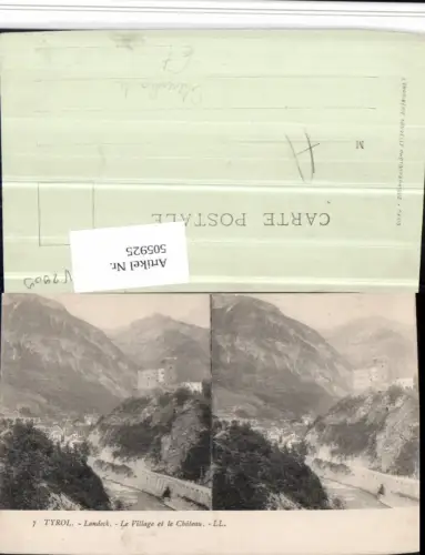 505925,Stereokarte Landeck Le Village et le Chateau Burg Bergkulisse