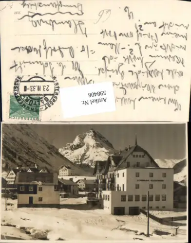 598406,Foto Ak Galtür m. Ballunspitze Alpenhaus Fluchthorn Winteransicht 1933