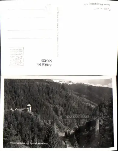 598425,Foto Ak Tobadill Trisannabrücke m. Schloss Wiesberg