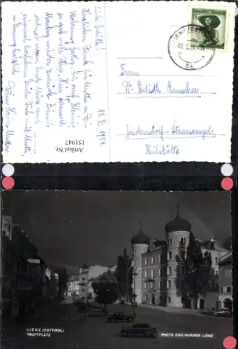 151947,Lienz Ansicht Hauptplatz m. Automobile 1954