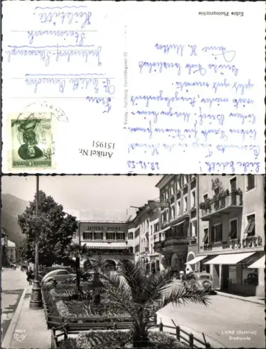 151951,Lienz Ansicht Stadtplatz Hotel Post Hotel Traube Automobile Auto 1953