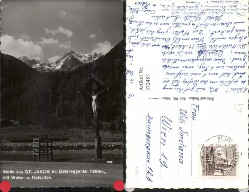 372487,St. Jakob im Defereggental Wegkreuz m. Weiß- u. Rotspitze Bergkulisse