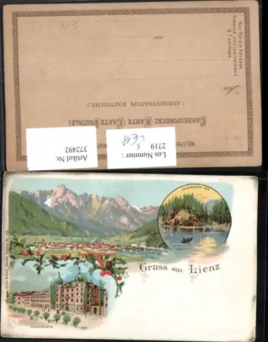 372492,Künstler Litho Gruß aus Lienz Totale Stadtplatz See Mehrbildkarte pub Künzli 564
