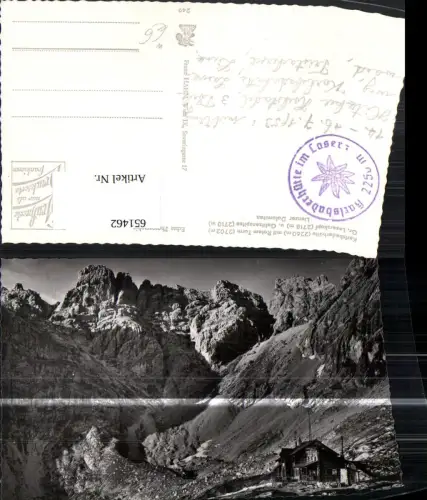 651462,Foto Ak Tristach Karlsbaderhütte Karlsbader Hütte m. Rotem Turm Lienzer Dolomiten