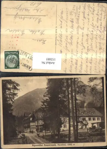 152085,Ammerwald Reutte Ansicht Alpenhotel m. Pferdekutsche Brücke