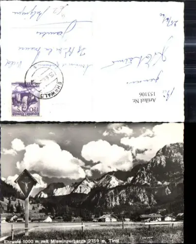 153106,Foto Ak Ehrwald m. Miemingerberge Marterl Wegkreuz i. Vordergrund