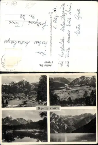 174939,Reutte Totale m. Tannheimer Berge geg. d. Lechtaler Alpen Urisee Plansee Mehrbildkarte