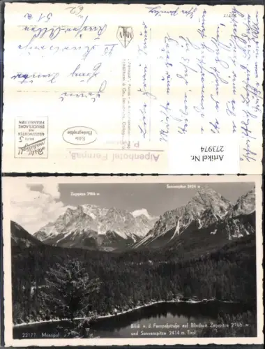 273974,Blick von d. Fernpassstraße auf Blindsee See Zugspitze u. Sonnenspitze b. Biberwier Bergkulisse
