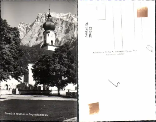 294292,Ehrwald Kirche m. Zugspitzmassiv Bergkulisse