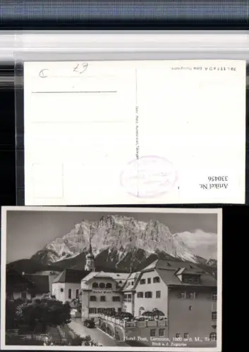 330456,Lermoos Hotel Post Kirche geg. Zugspitze Bergkulisse