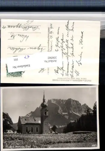 330502,Biberwier Kirche geg. Zugspitz-Massiv Bergkulisse