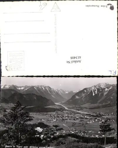413408,Reutte Totale m. Mühlen geg. Lechtal Bergkulisse