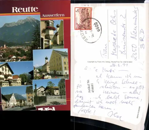 454681,Reutte Totale Erker Kirche Brunnen Hotel Mehrbildkarte