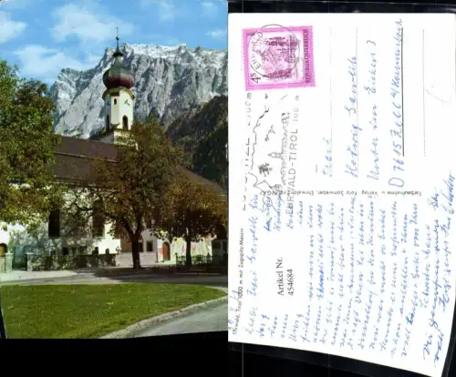 454684,Ehrwald Kirche m. Zugspitz-Massiv Bergkulisse