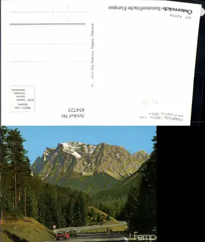 454725,Fernpass Straße b. Biberwier m. Zugspitze Bergkulisse