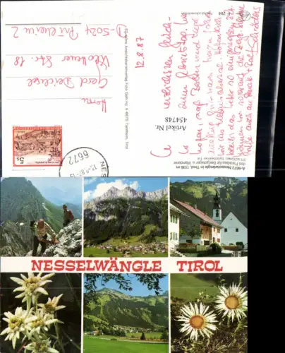 454748,Nesselwängle Totale Kirche Bergsteiger Mehrbildkarte