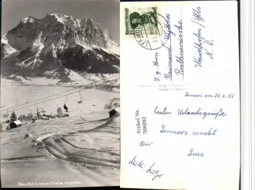506092,Lermoos Sessellift m. Zugspitze Bergkulisse Winterbild