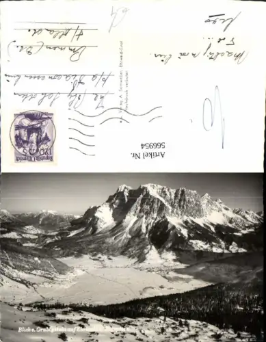 566954,Foto Ak Blick v. Grubigstein auf Ehrwald u. Zugspitze Winteransicht