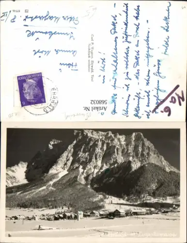 568032,Foto Ak Ehrwald m. Zugspitzmassiv Winteransicht