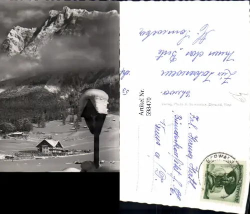 598470,Foto Ak Ehrwald m. Zugspitzmassiv Wegkreuz Winteransicht