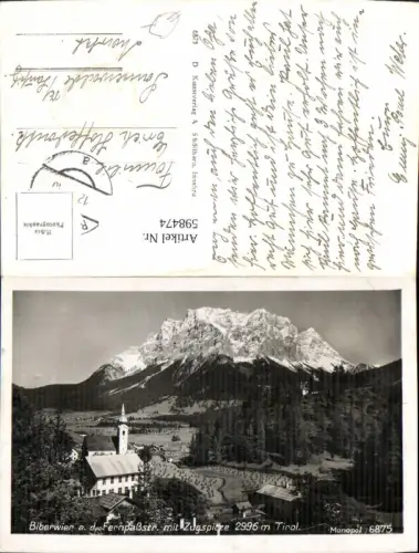 598474,Foto Ak Biberwier a. d. Fernpaßstraße m. Zugspitze
