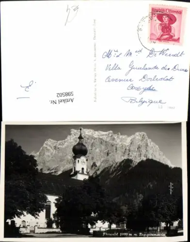 598502,Foto Ak Ehrwald m. Zugspitzmassiv Ansicht m. Kirche