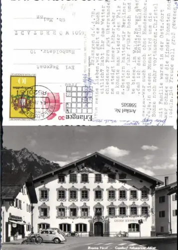 598505,Foto Ak Reutte Gasthof Schwarzer Adler VW Käfer