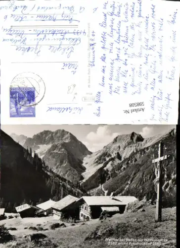 598508,Foto Ak Pfafflar b. Boden m. Wildkarspitze u. Potschallkopf Kreuz Wegkreuz pub Risch-Lau 1-7-64