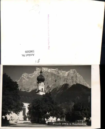 598509,Foto Ak Ehrwald m. Zugspitzmassiv Kirche pub A. Somweber