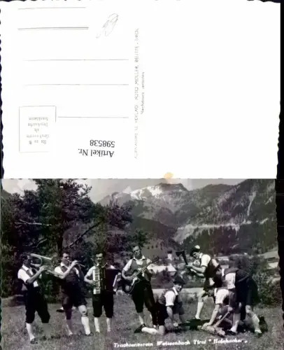 598538,Foto Ak Weißenbach am Lech Tirol Trachtenverein Holzhacker Musik Tracht