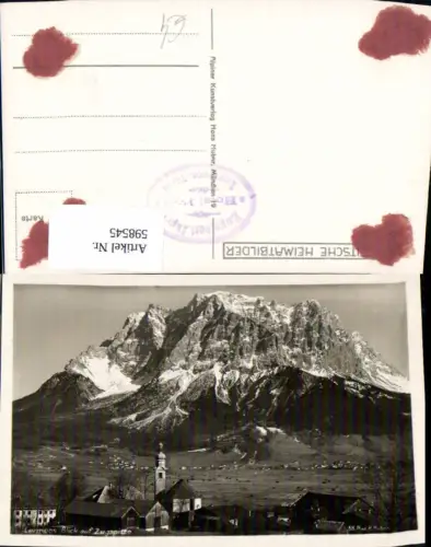598545,Foto Ak Lermoos Blick auf Zugspitze Ansicht m. Kirche