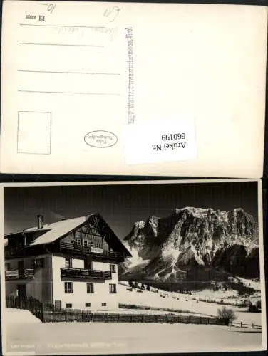 660199,Foto Ak Lermoos m. Zugspitzmassiv Winteransicht Pension Franzl