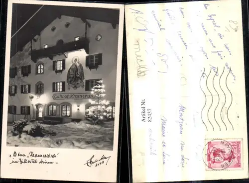 82437,Foto Ak Beim Kramerwirt i. Zilleral drinn Mayrhofen Winteransicht pub Hruschka 3048