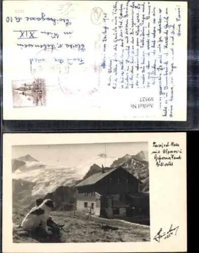 89527,Foto Ak Tuxerjochhaus m. Olperer u. Gefrorener Hand Tux Zillertal Mann Hund pub Hruschka 1254
